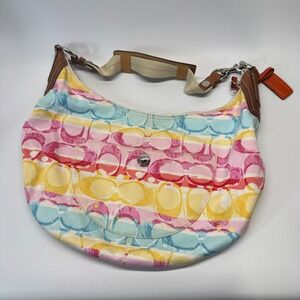 Coach Hobo Bag Rainbow Multicolor Signature C Scribble Canvas Tote Y2K 11754